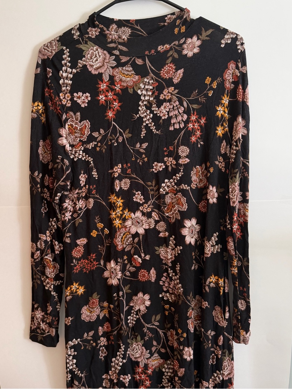 Maurices Black Floral Mock-Neck Long Sleeve Dress
